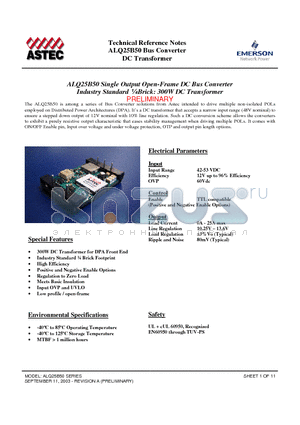 ALQ25B50-6 datasheet - Industry Standard l Brick: 300W DC Transformer