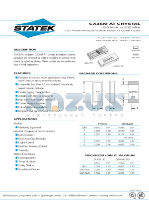 CX3CSM4 datasheet - 9.6 MHz to 250 MHz Low Profile Miniature Surface Mount AT Quartz Crystal