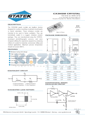 CX3HSM3 datasheet - 18 kHz to 600 kHz Low Profile Surface Mount Quartz Crystal for Series Oscillators