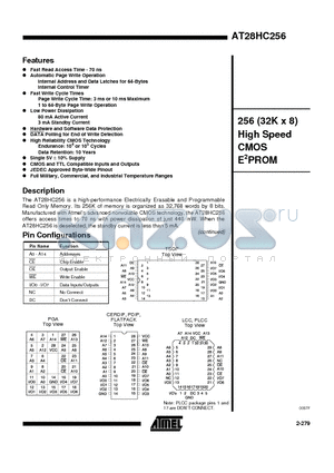 AT28HC256-12PI datasheet - 256 32K x 8 High Speed CMOS E2PROM