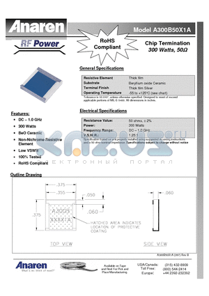 A300B50X1A datasheet - Chip Termination 300 Watts, 50W