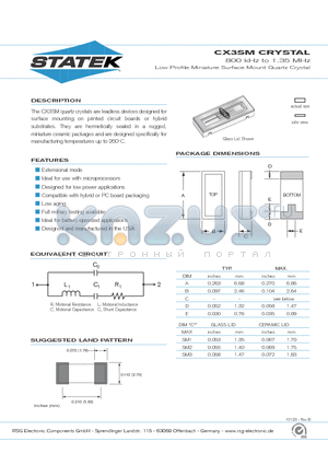 CX3SM3 datasheet - 800 kHz to 1.35 MHz Low Profile Miniature Surface Mount Quartz Crystal