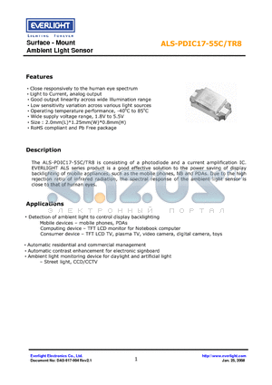 ALS-PDIC17-55C-TR8 datasheet - Surface - Mount Ambient Light Sensor