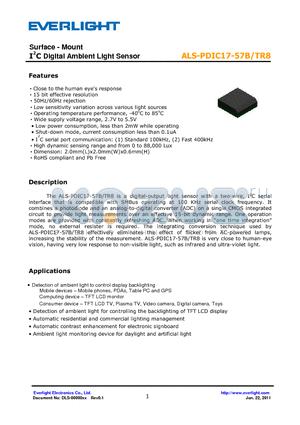 ALS-PDIC17-57B-TR8 datasheet - Surface - Mount I2C Digital Ambient Light Sensor