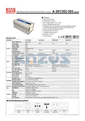A301-300-B2 datasheet - 300W Modified Sine Wave DC-AC Power Inverter