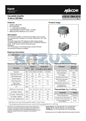 A3010 datasheet - Cascadable Amplifier 10 to 2500 MHz