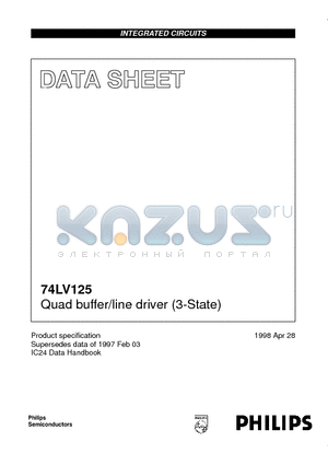74LV125D datasheet - Quad buffer/line driver 3-State