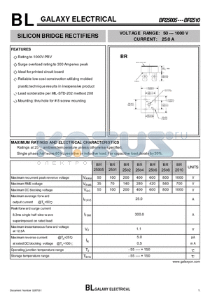 BR2504 datasheet - SILICON BRIDGE RECTIFIERS