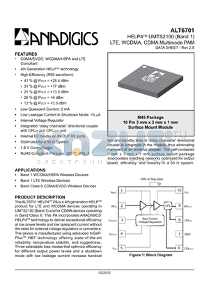 ALT6701RM45P9 datasheet - HELP4 UMTS2100 (Band 1) LTE, WCDMA, CDMA Multimode PAM