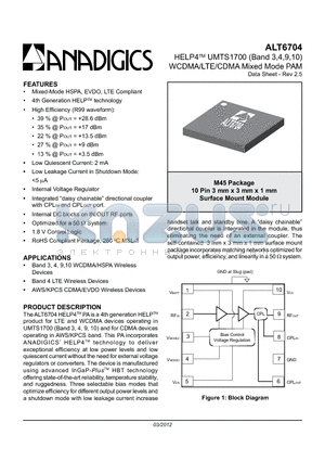 ALT6704RM45Q7 datasheet - HELP4 UMTS1700 (Band 3,4,9,10) WCDMA/LTE/CDMA Mixed Mode PAM