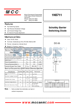 1N5711 datasheet - Schottky Barrier Switching Diode