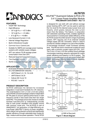 ALT6725Q7 datasheet - HELP3E Dual-band Cellular & PCS LTE 3.4 V Linear Power Amplifier Module