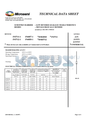 1N5711 datasheet - SCHOTTKY BARRIER DIODES