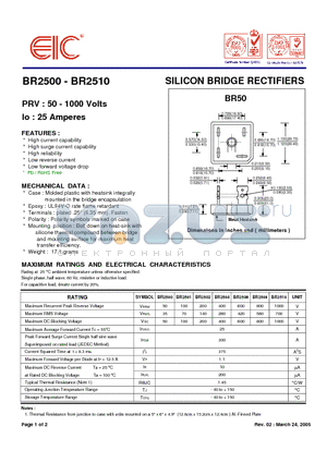 BR2508 datasheet - SILICON BRIDGE RECTIFIERS