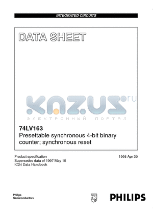 74LV163 datasheet - Presettable synchronous 4-bit binary counter; synchronous reset