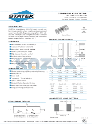 CX4VSCSM1 datasheet - 30 kHz to 200 kHz Ultra-Miniature Low Profile Surface Mount Quartz Crystal