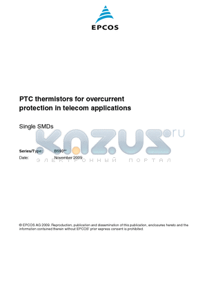 B59080G1120B262 datasheet - PTC thermistors for overcurrent protection in telecom applications