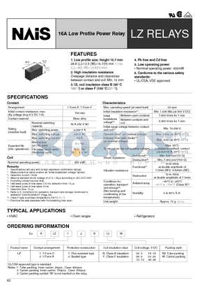 ALZ12B12 datasheet - 16A Low Profile Power Relay