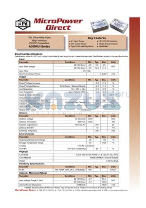 A306RUI datasheet - 3W, Ultra-Wide Input High Isolation DC/DC Converters