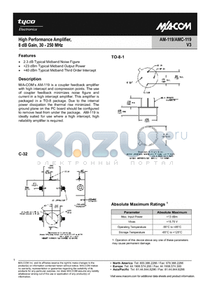 AM-119PIN datasheet - High Performance Amplifier, 8 dB Gain, 30 - 250 MHz