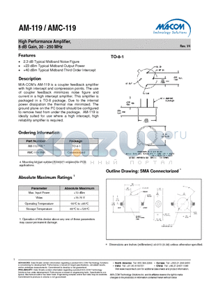 AM-119PIN datasheet - High Performance Amplifier, 8 dB Gain, 30 - 250 MHz