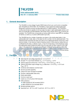 74LV259DB datasheet - 8-bit addressable latch