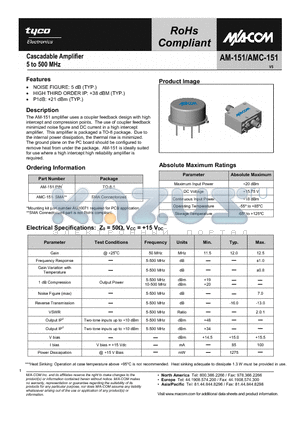 AM-151-PIN datasheet - Cascadable Amplifier 5 to 500 MHz