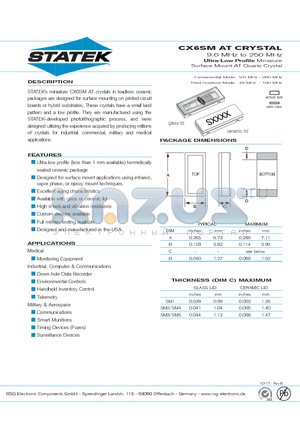 CX6S0.T.SM4 datasheet - 9.6 MHz to 250 MHz Ultra-Low Profile Miniature Surface Mount AT Quartz Crystal