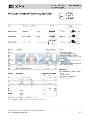 DGSK8-025A datasheet - Gallium Arsenide Schottky Rectifier