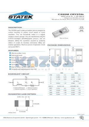 CX6SCSM2 datasheet - 800 kHz to 1.35 MHz Ultra-Low Profile (1mm)  Miniature Surface Mount Quartz Crystal