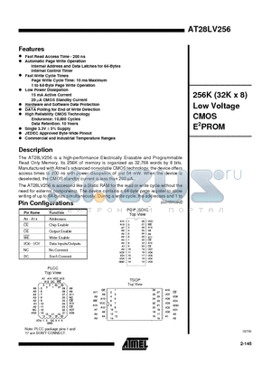 AT28LV256 datasheet - 256K 32K x 8 Low Voltage CMOS E2PROM