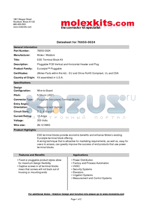 39530-0002 datasheet - Pluggable PCB Vertical and Horizontal Header and Plug