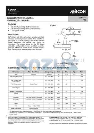 AM-177_1 datasheet - Cascadable Thin Film Amplifier 12 dB Gain, 10 - 1000 MHz