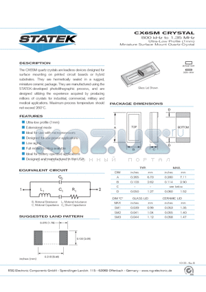 CX6SSM2 datasheet - 800 kHz to 1.35 MHz Ultra-Low Profile (1mm)  Miniature Surface Mount Quartz Crystal