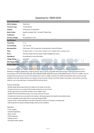 39531-1003 datasheet - PCB Header, PCB Through Hole, Screw Mounted, Vertical PCB Block