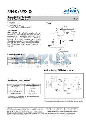 AM-183PIN datasheet - Cascadable Thin Film Amplifier