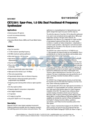CX72301 datasheet - Spur-Free, 1.0 GHz Dual Fractional-N Frequency Synthesizer