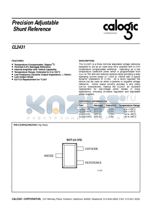 CL2431AVS datasheet - Precision Adjustable Shunt Reference