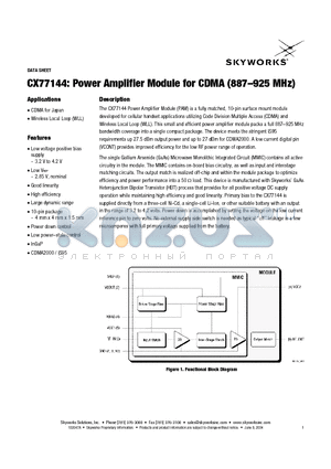 CX77144 datasheet - Power Amplifier Module for CDMA (887-925 MHz)