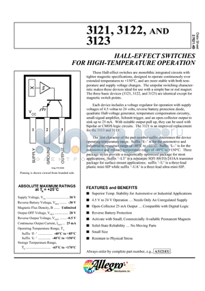 A3121EU datasheet - HALL-EFFECT SWITCHES FOR HIGH-TEMPERATURE OPERATION