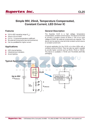 CL25N8-G datasheet - Simple 90V, 25mA, Temperature Compensated, Constant Current, LED Driver IC