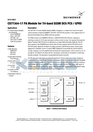 CX77304-17 datasheet - CX77304-17 PA Module for Tri-band EGSM DCS PCS / GPRS