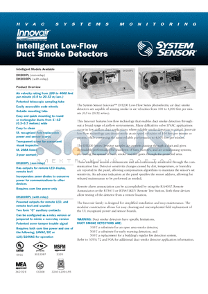 DH200RPL datasheet - Intelligent Low-Flow Duct Smoke Detectors