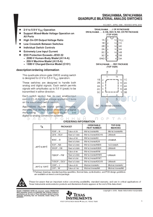 74LV4066A datasheet - QUADRUPLE BILATERAL ANALOG SWITCHES