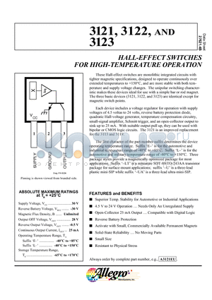 A3123LU datasheet - HALL-EFFECT SWITCHES FOR HIGH-TEMPERATURE OPERATION