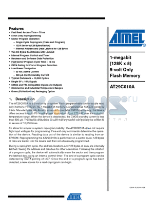 AT29C010A-70TU datasheet - 1-megabit (128K x 8) 5-volt Only Flash Memory