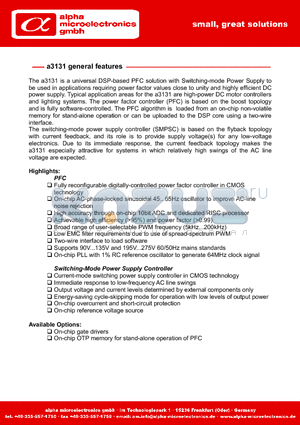 A3131 datasheet - universal DSP-based PFC solution with Switching-mode