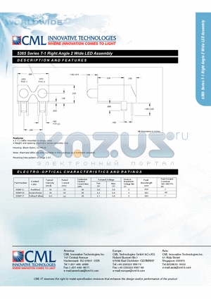 5365 datasheet - T-1 Right Angle 2 Wide LED Assembly