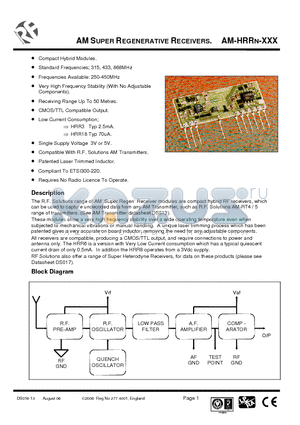 AM-HRR16-XXX-S datasheet - AM SUPER REGENERATIVE RECEIVERS