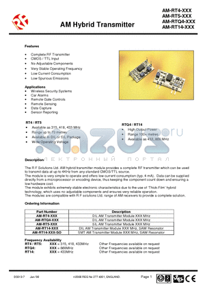 AM-RT14-XXX datasheet - AM Hybrid Transmitter